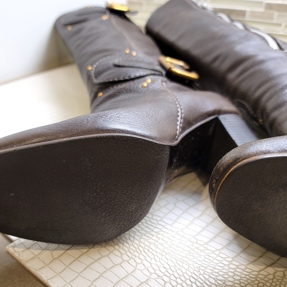 Unbelievable Price Reduction Chloe Gold Buckles Knee High Chucky Heal Chocolate - Picture 12 of 12